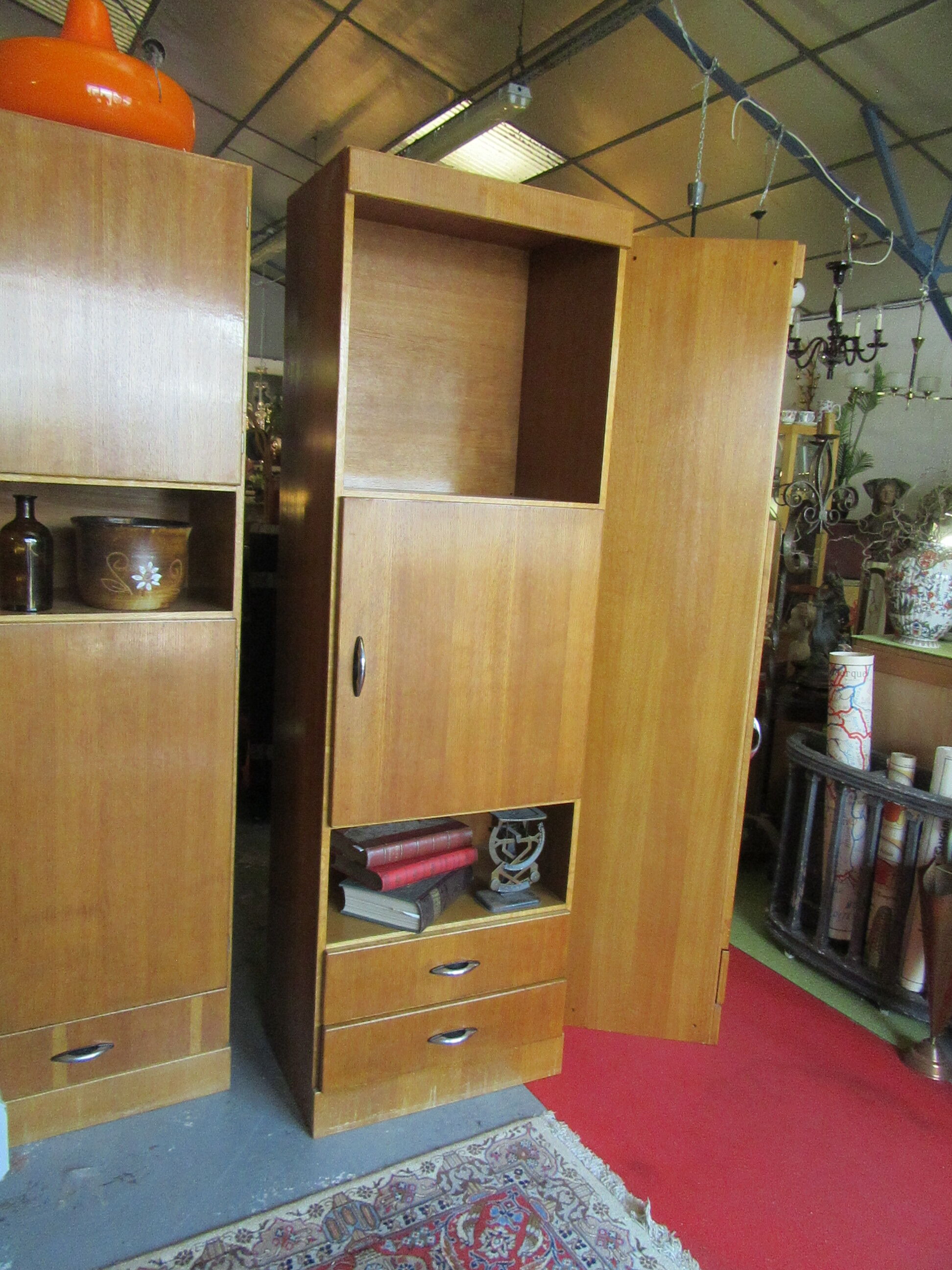 Meuble modulable de bureau ou de salon plaqué chêne des années 1960