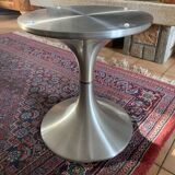 Table basse vintage en verre fumé et aluminium brossé