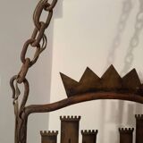 Medieval style heraldic wrought iron chandelier