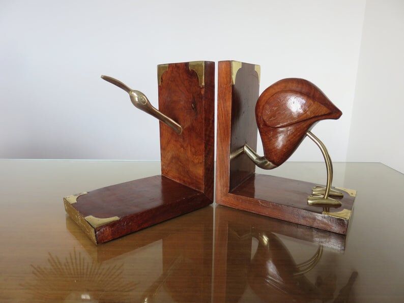 Pair of greenhouse pounds "heron" in wood and brass 70s