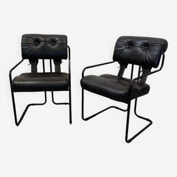 Pair of designer leather chairs G.Faleschini for Mariani