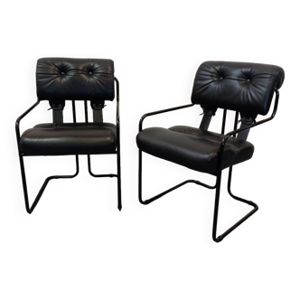 Pair of designer leather chairs G.Faleschini for Mariani