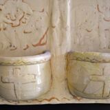 Terracotta plaque signed MSD Anne Dangar Moly-Sabata enamelled with double holy water font