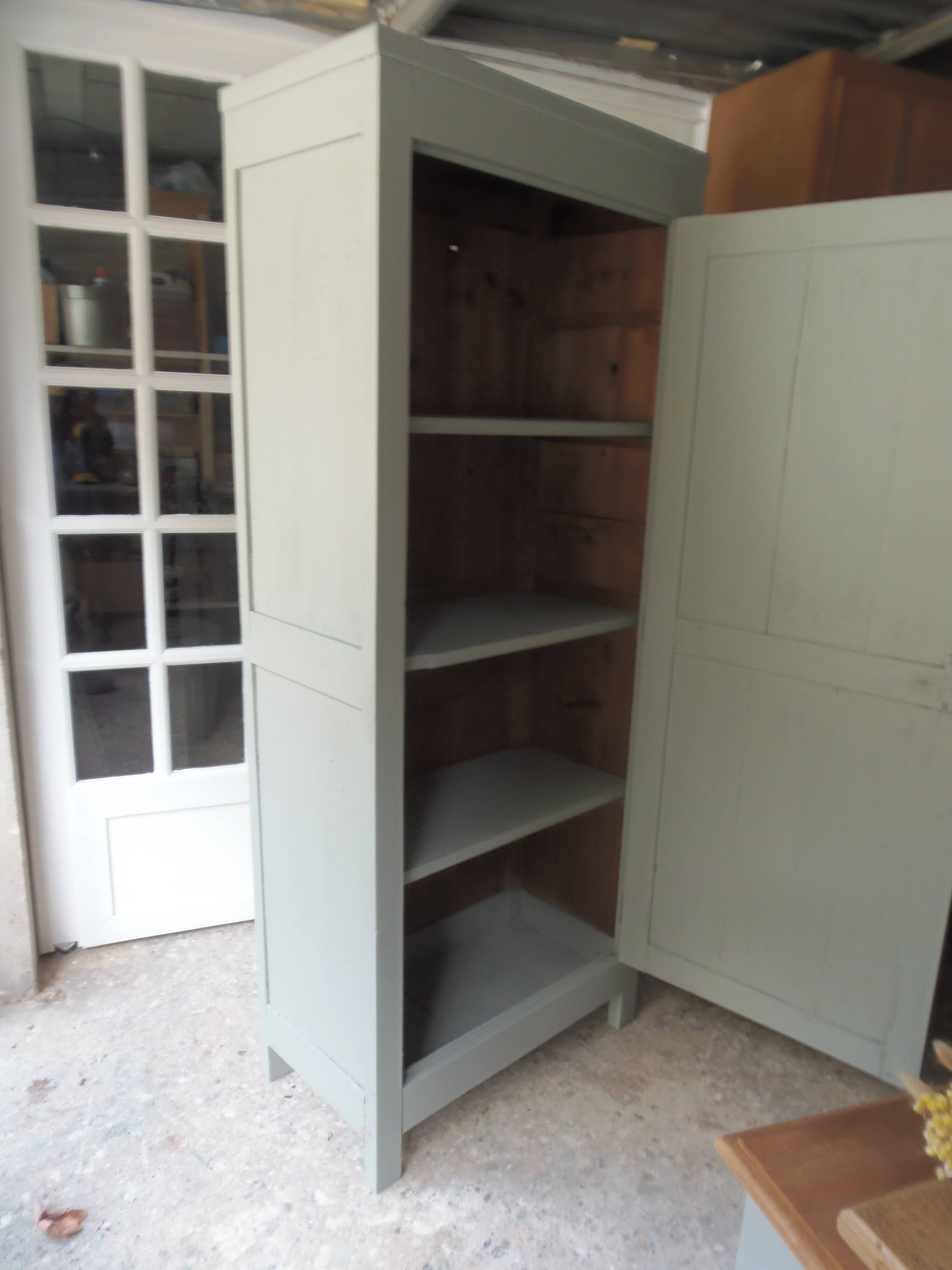 Vintage Parisian wardrobe with 1 vintage door re-enchanted in verdigris