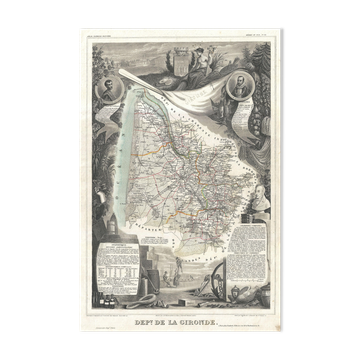 Engraving illustration enhanced colors of the 86 departments and possessions of the France in 1852