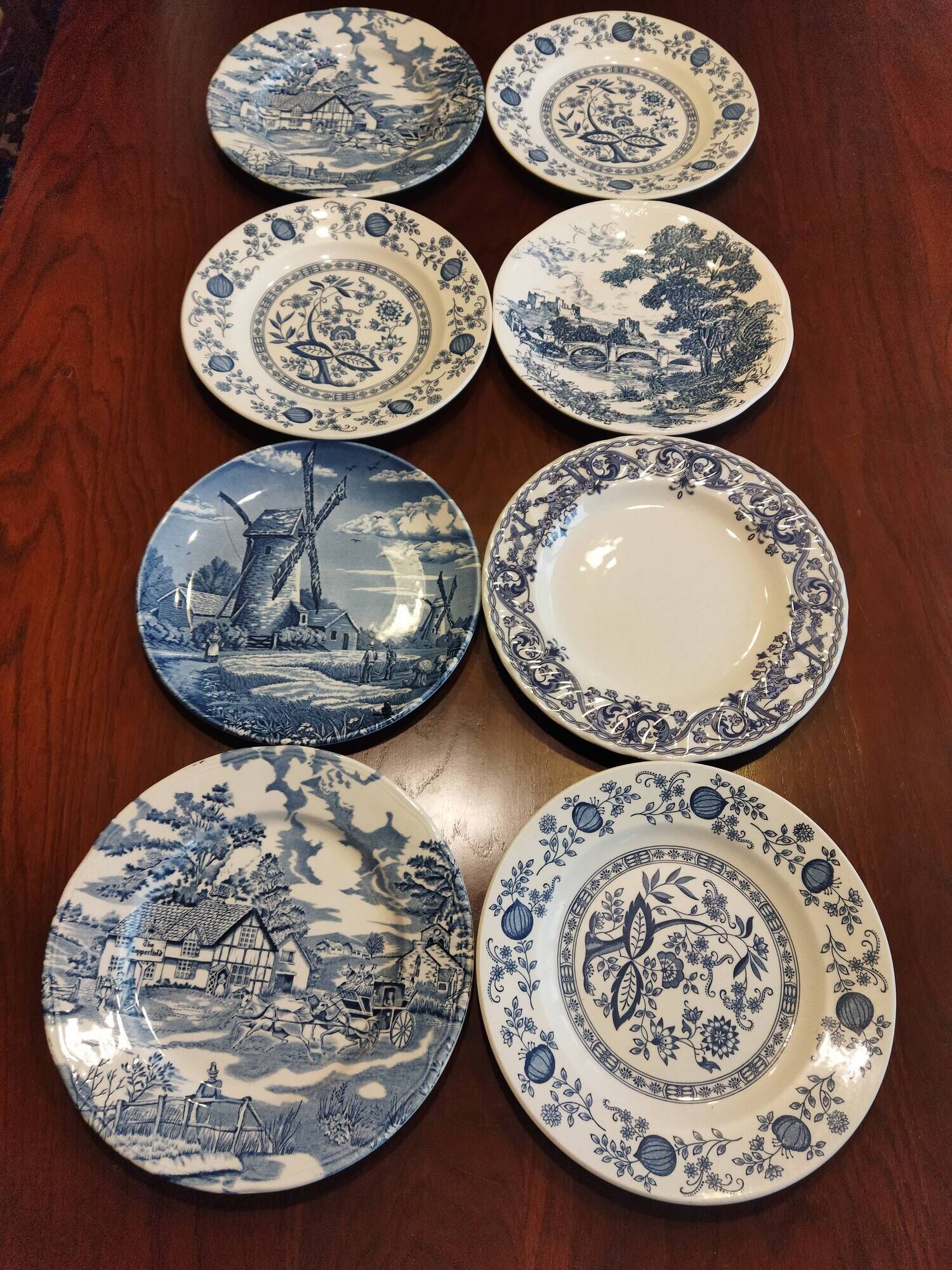 8 blue & white dinner plates (Royal Tudor Gien Lunéville Ceraminter)