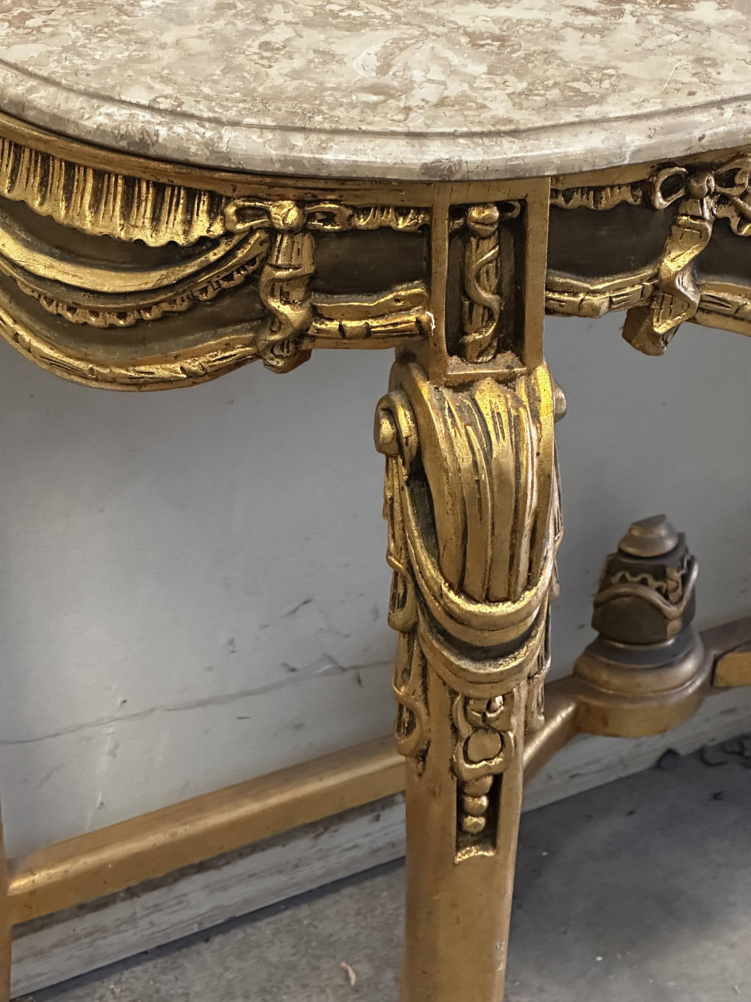 Hollywood Regency Console - Gilded Wood and Marble