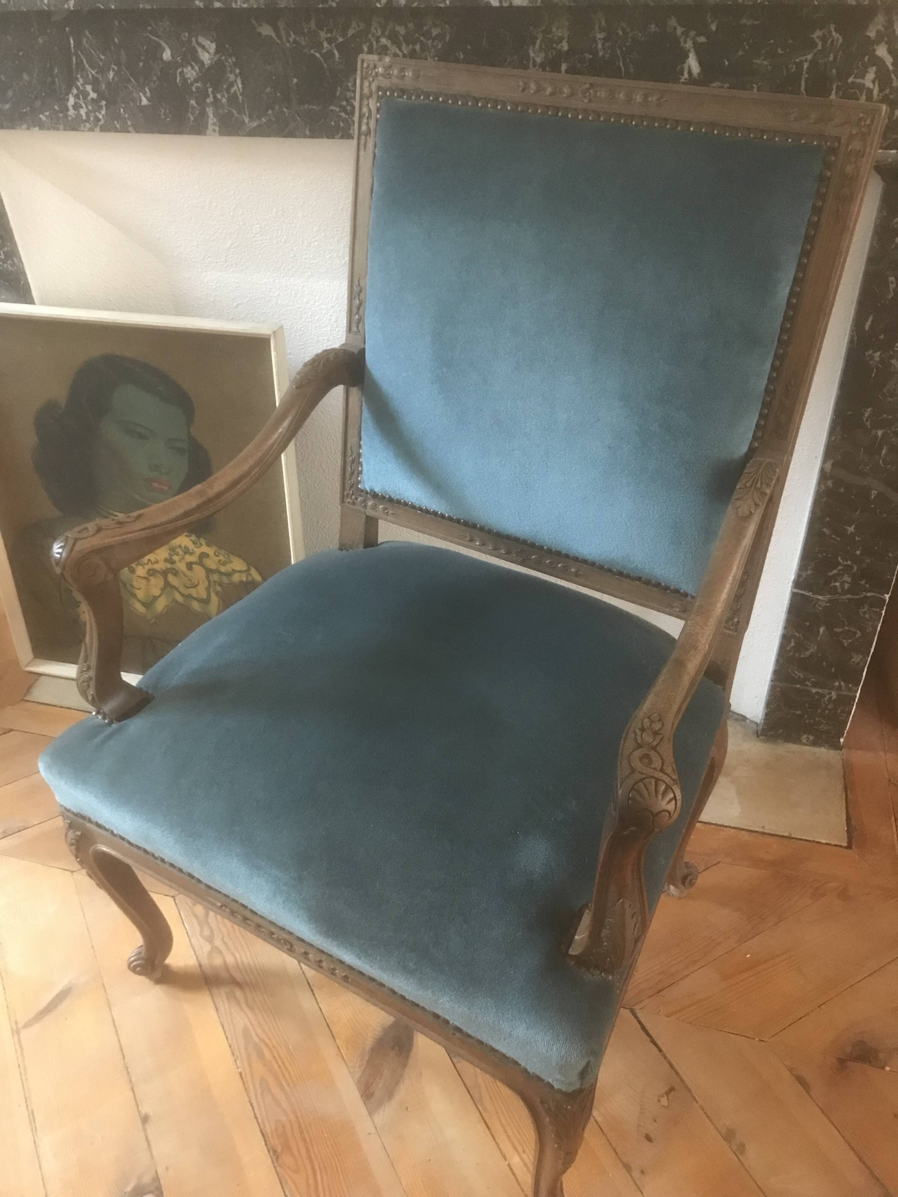 Vintage blue Regency style armchair