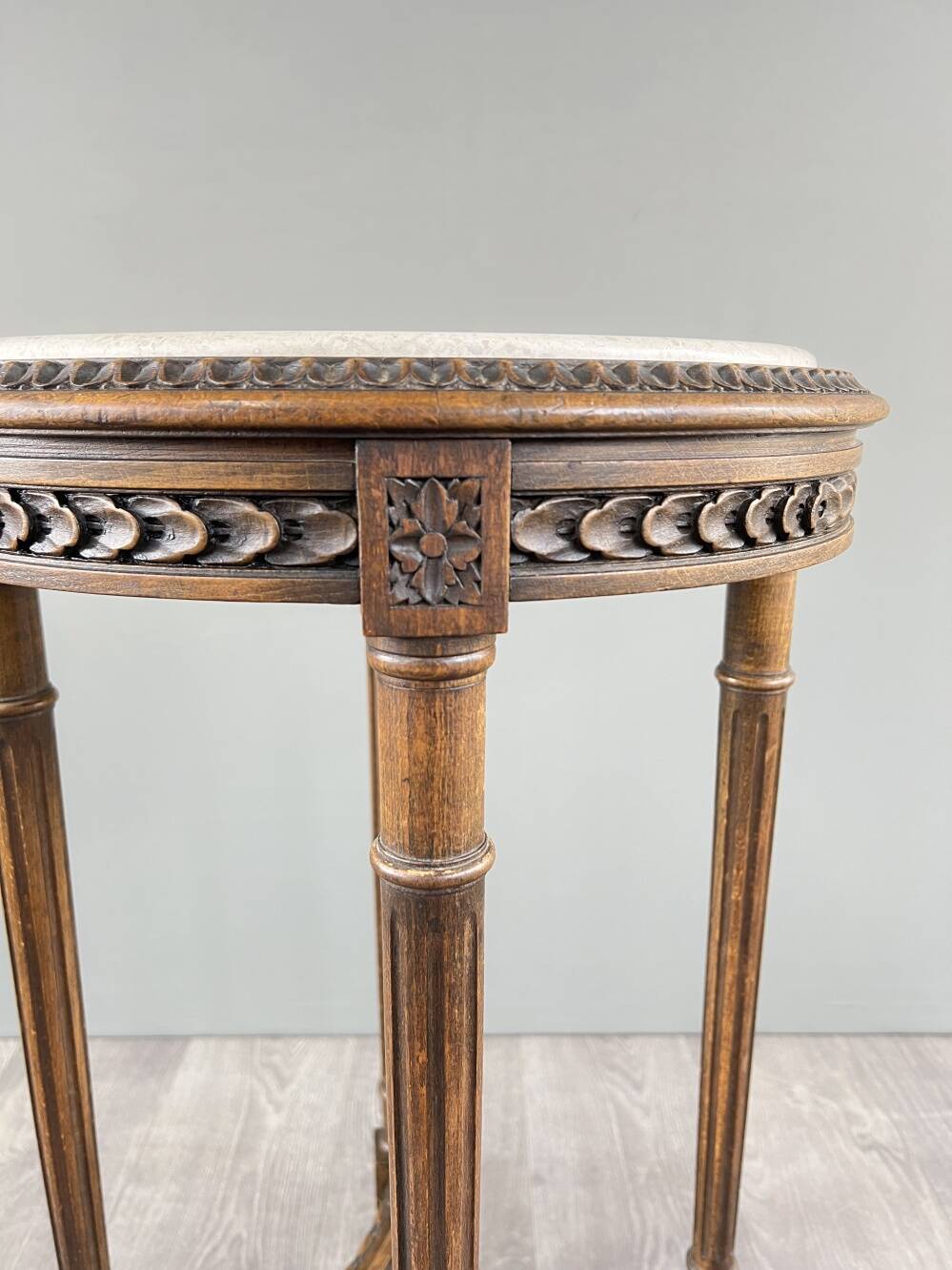 Louis XVI Style Pedestal Table, Carved Wood & Marble, Early 20th Century