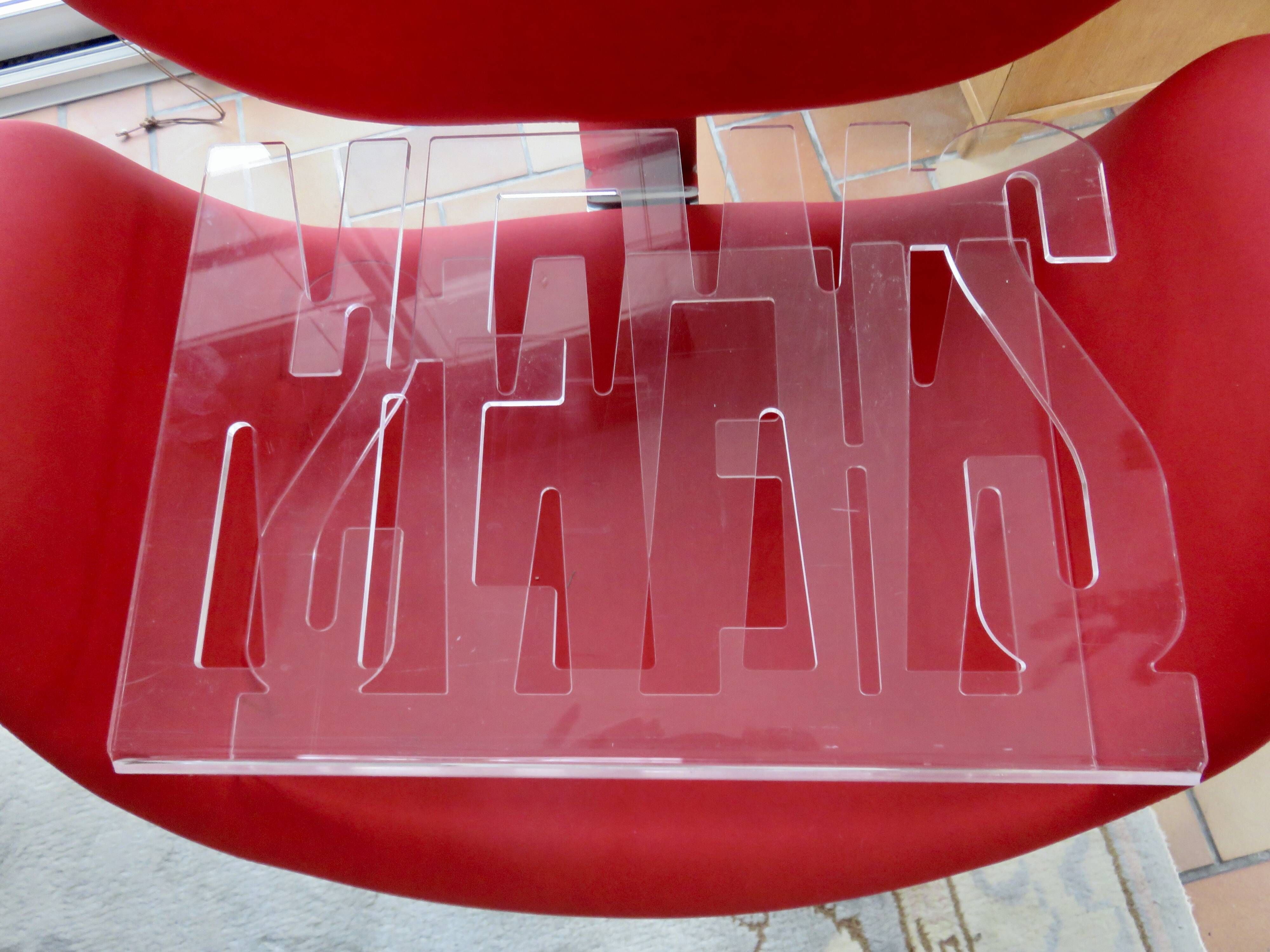 "News" magazine rack in transparent plexiglass, 1980s, vintage.