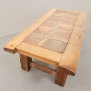 Brutalist Oak Coffee Table with Red Terracotta Tiles, 1950s