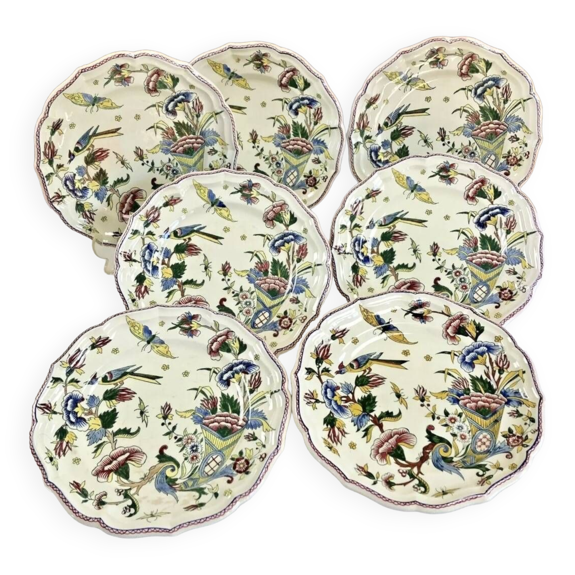 7 flat plates Gien model cornucopia 1938 1960