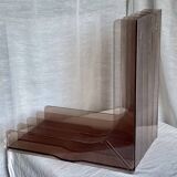 Vintage 1970s smoked Plexiglas vinyl record shelf unit