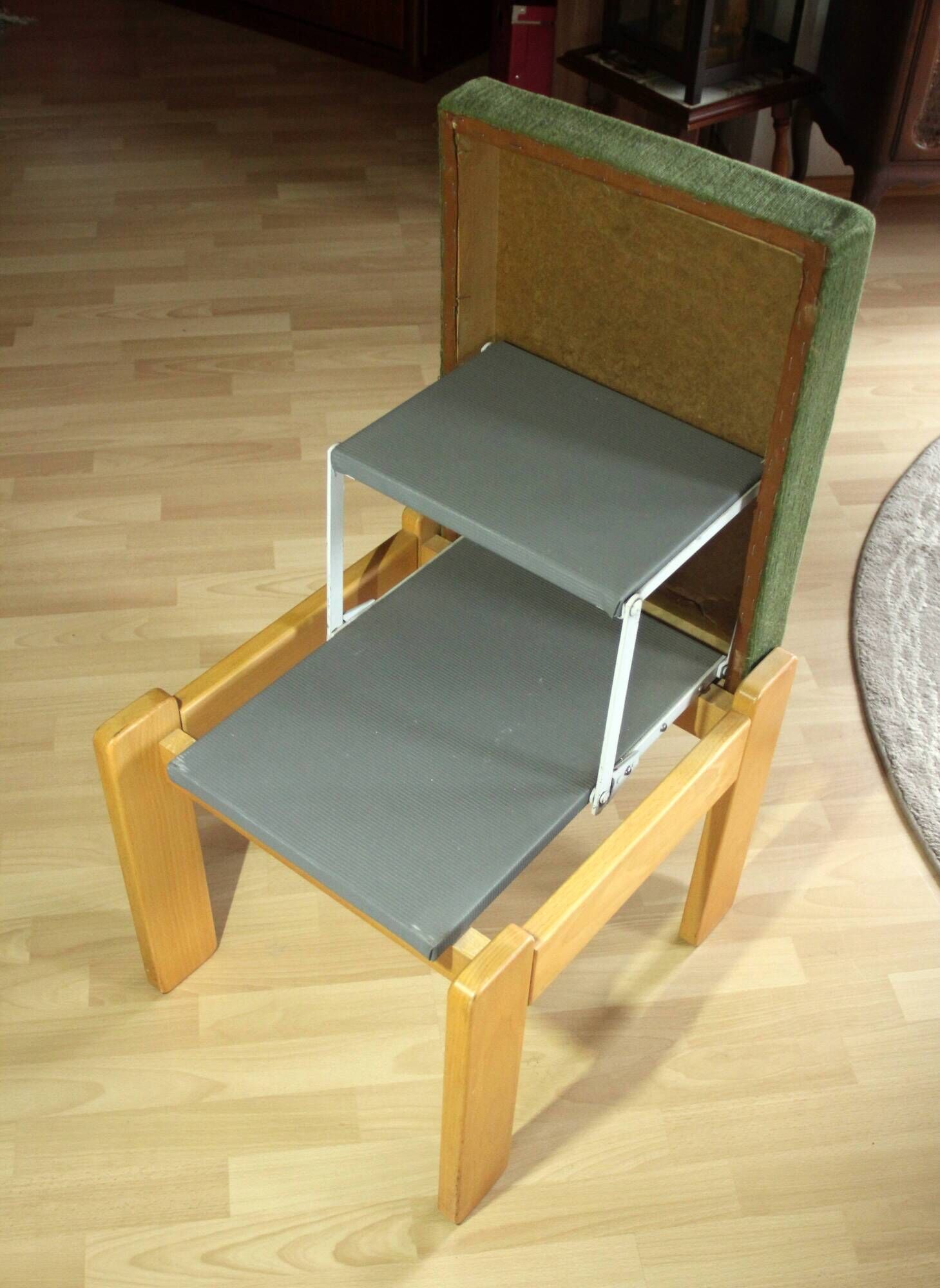 1970s bedroom stool, made of wood, metal and fabric, step stool, library stool, vintage