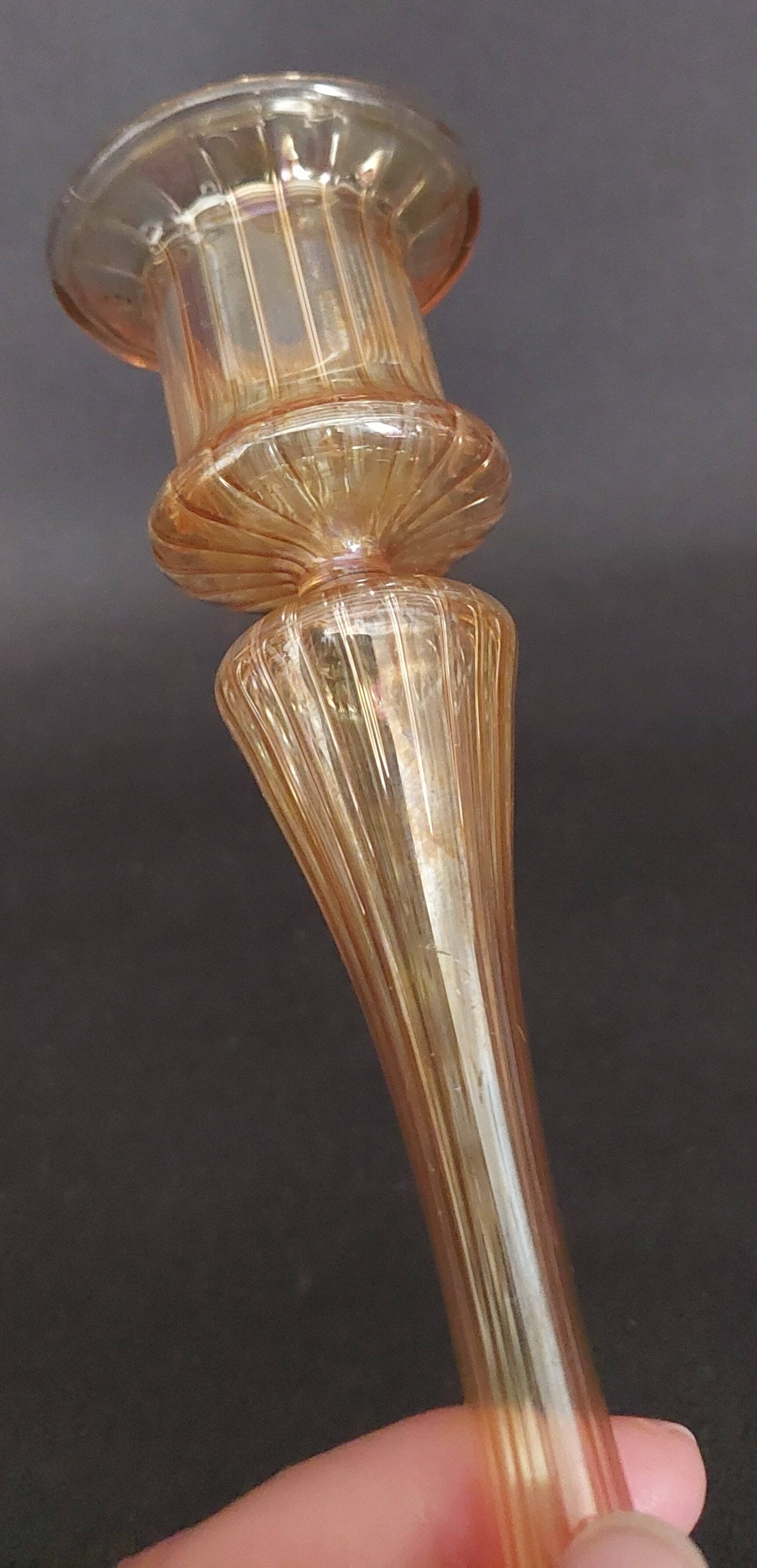 Vintage Murano transparent glass candle holder with gold threads