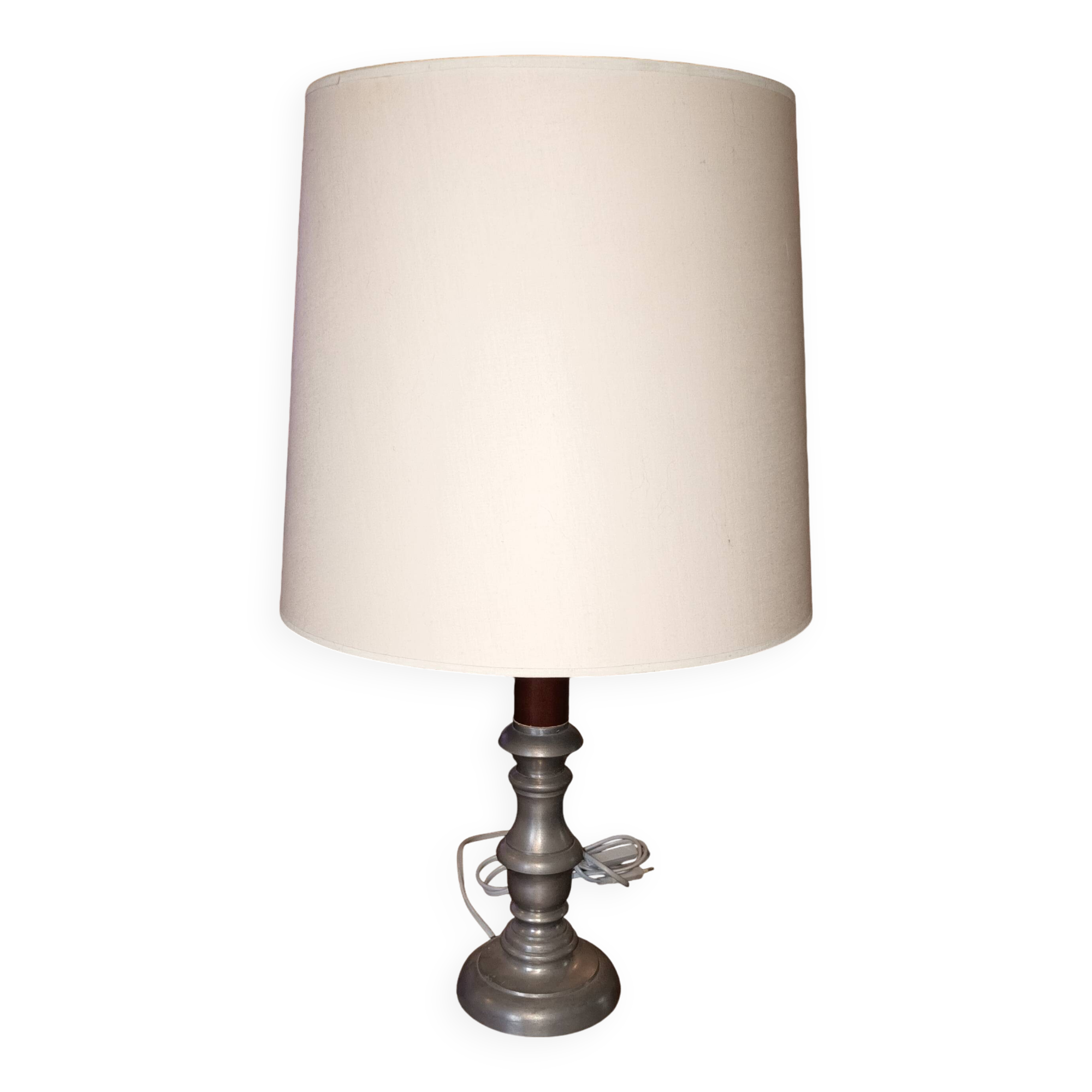 Lampe étain et bois