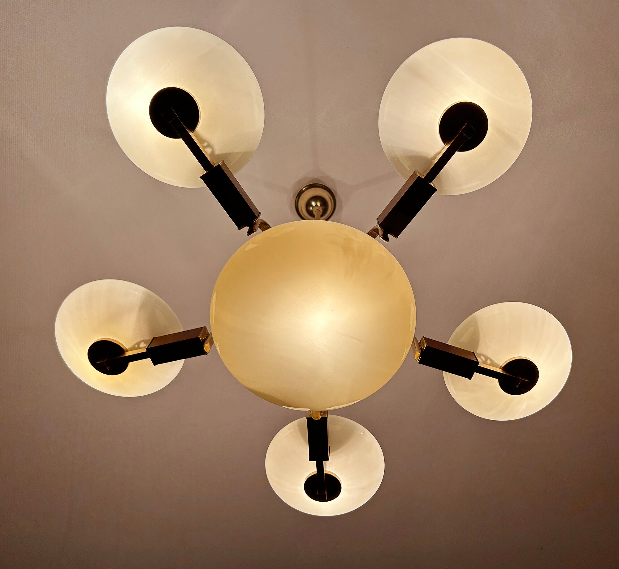 Art deco chandelier, glass, wood and glass, 30s