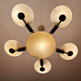 Art deco chandelier, glass, wood and glass, 30s