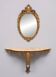 Classic gilded brass console with oval mirror from the 1950s, Italy.
