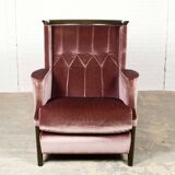 Italian Purple Velours Lounge Chair designed for Giorgetti, 1970s