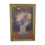 Ancienne peinture pot de fleur signée