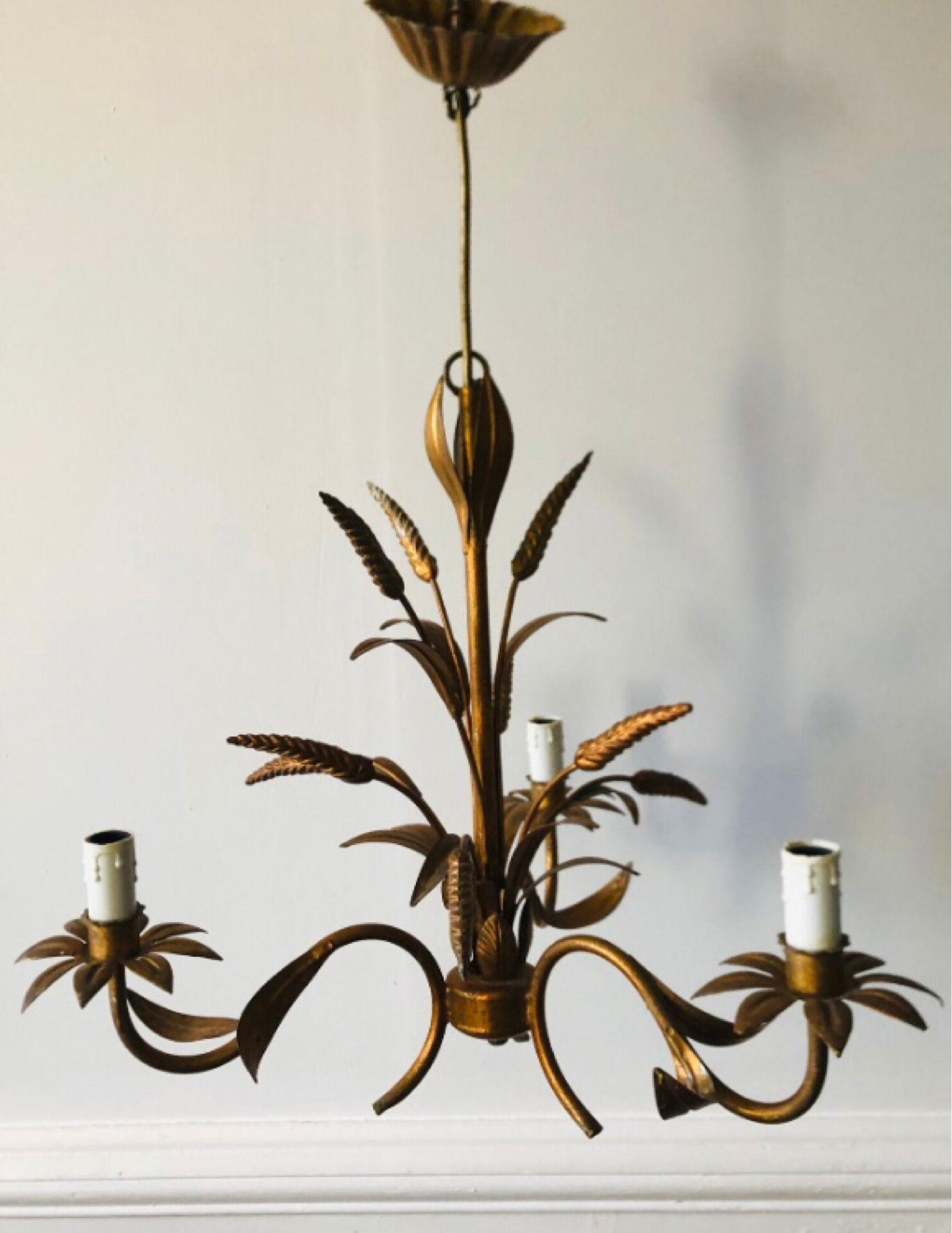 Florentine chandelier in wheat ear style by Hans Kögl Hollywood Regency
