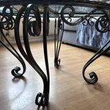 Vintage (1950s) wrought iron table with glass top