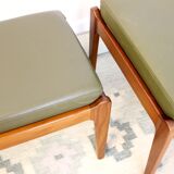 Pair of Mid-Century Stools in oliv leather