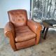 Ancien fauteuil club en cuir, vers 1940 style art déco