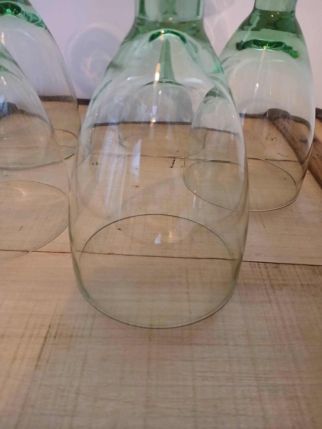 5 large green stemmed glasses