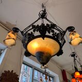 Imposing contemporary art deco style chandelier, glass paste and wrought iron