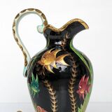 Large pitcher / Monaco vase in polychrome earthenware with bas relief decoration of fish on a seabed