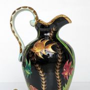 Large pitcher / Monaco vase in polychrome earthenware with bas relief decoration of fish on a seabed