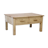 Ancienne table de chevet en teck birman patine écrue verte d'origine