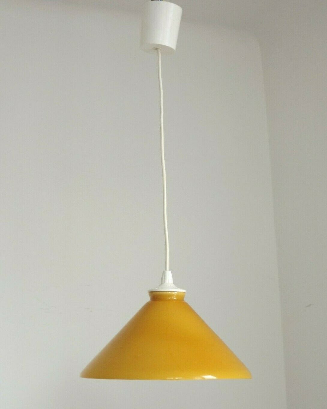 French Vintage Retro Ceiling Light With Round Mustard Yellow Glass Shade