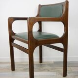 Fauteuil en bois et cuir synthétique vert foncé, 1960s