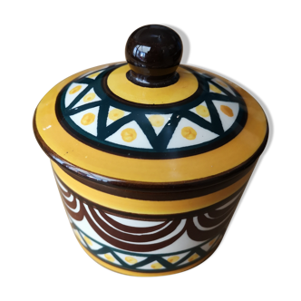 hand-decorated faience sugar bowl