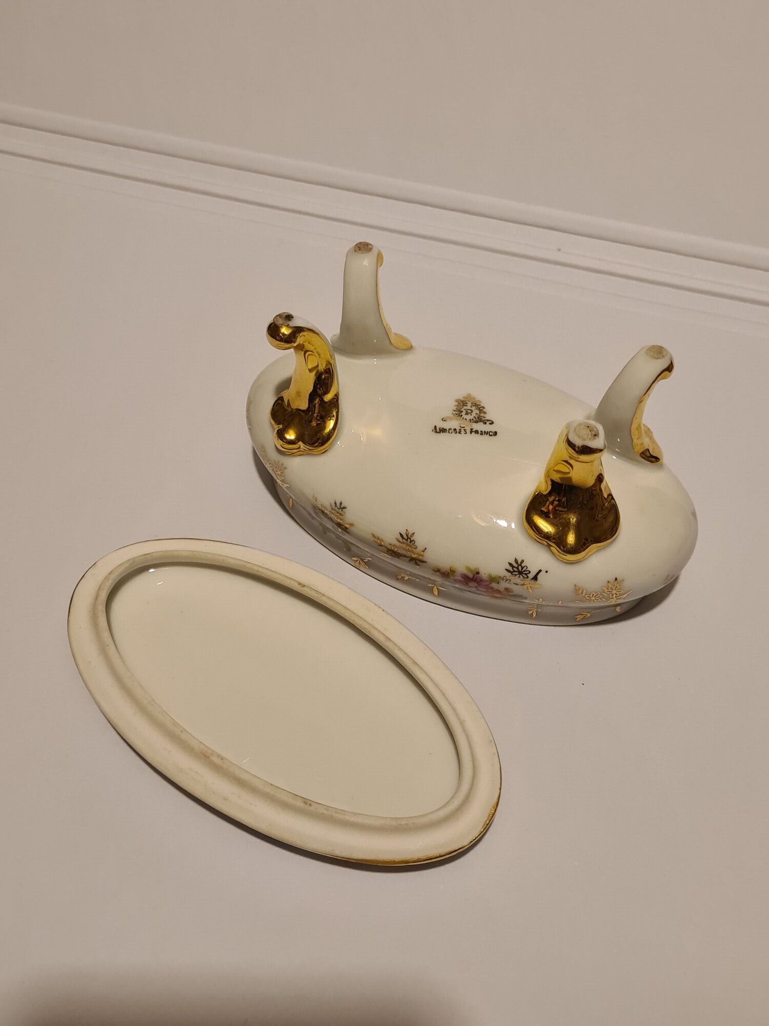 Limoges porcelain bonbonnière signed P & Cie Floral motif