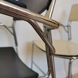 4 Sultana Dining Stackable Armchairs by Arrben/Italy 1980s/White and Black Leather Mid-Century