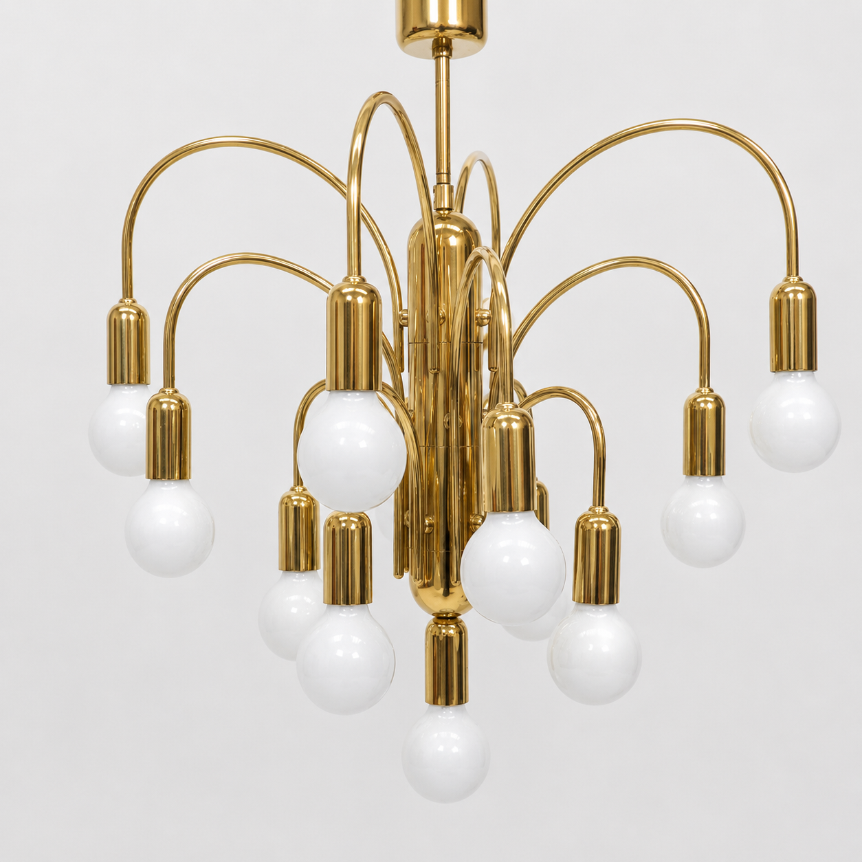Vintage gold chandelier pendant lamp from the 1970s