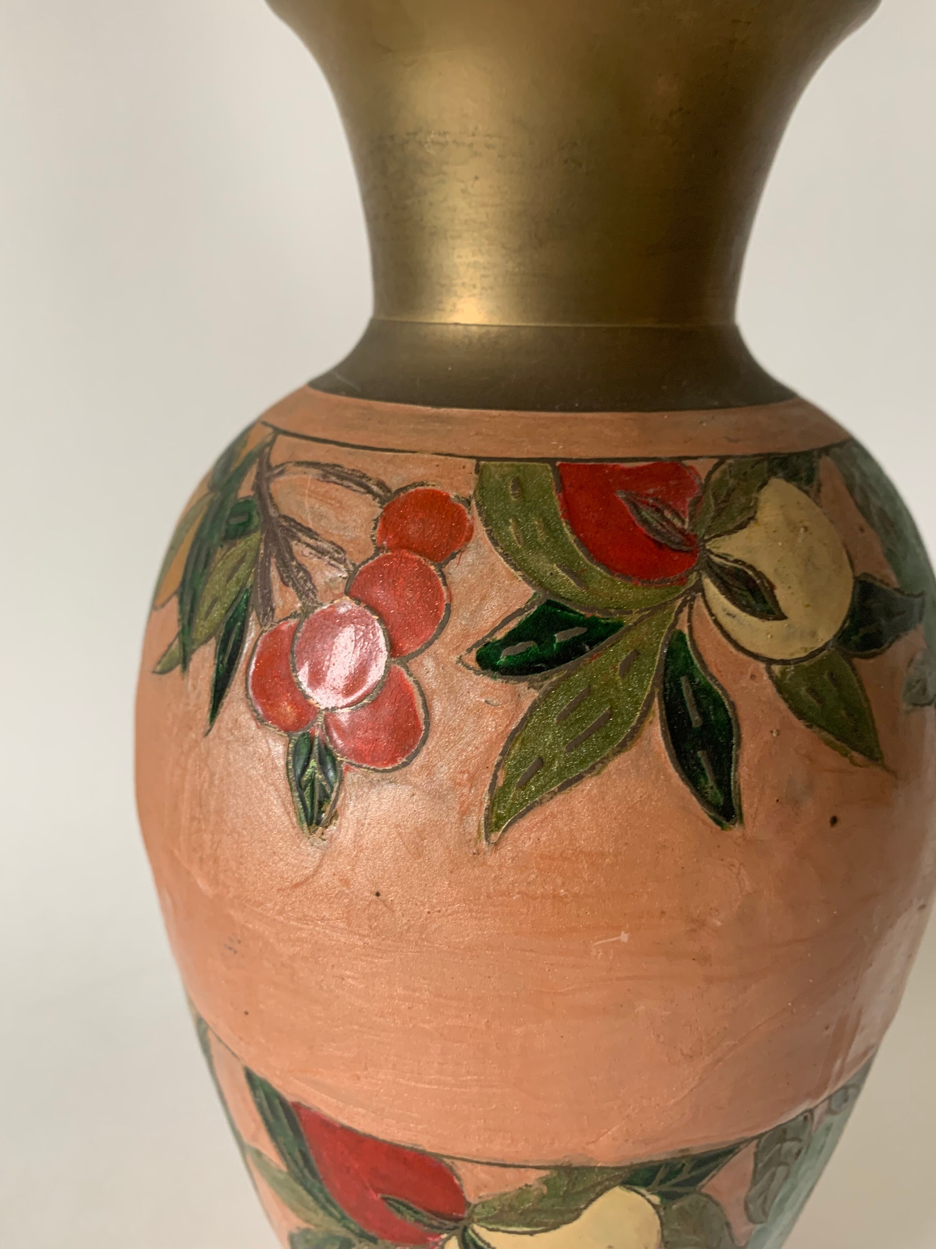 Large enamelled brass vase