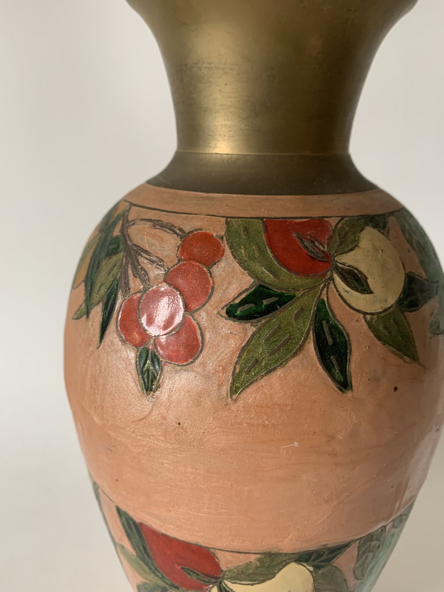 Large enamelled brass vase