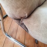 Vintage tubular chrome and velvet armchair