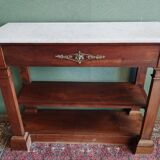 Solid wood console with white marble top in neoclassical style
