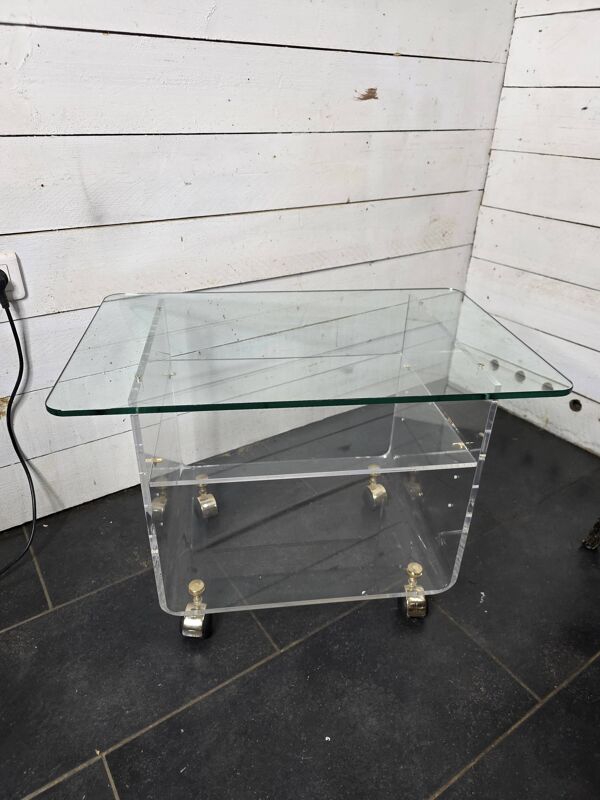 Table Basse Vintage en Plexiglas et Verre par David Lange Années 70