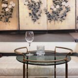 Auxiliary table / Barcart / Camarera Mid-century, Latón golden and crystal ahumado, 70's – Italia