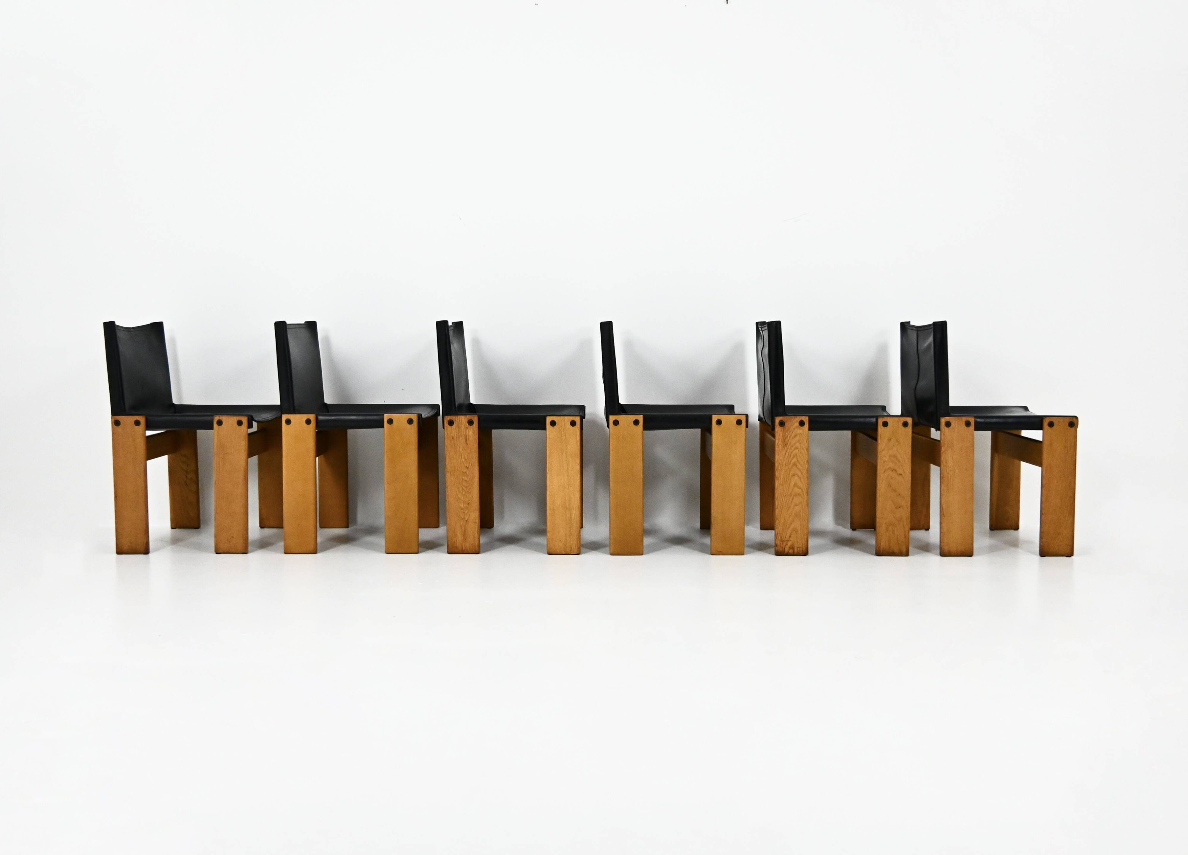 6 Monk dining chairs by Afra & Tobia Scarpa for Molteni, 1970