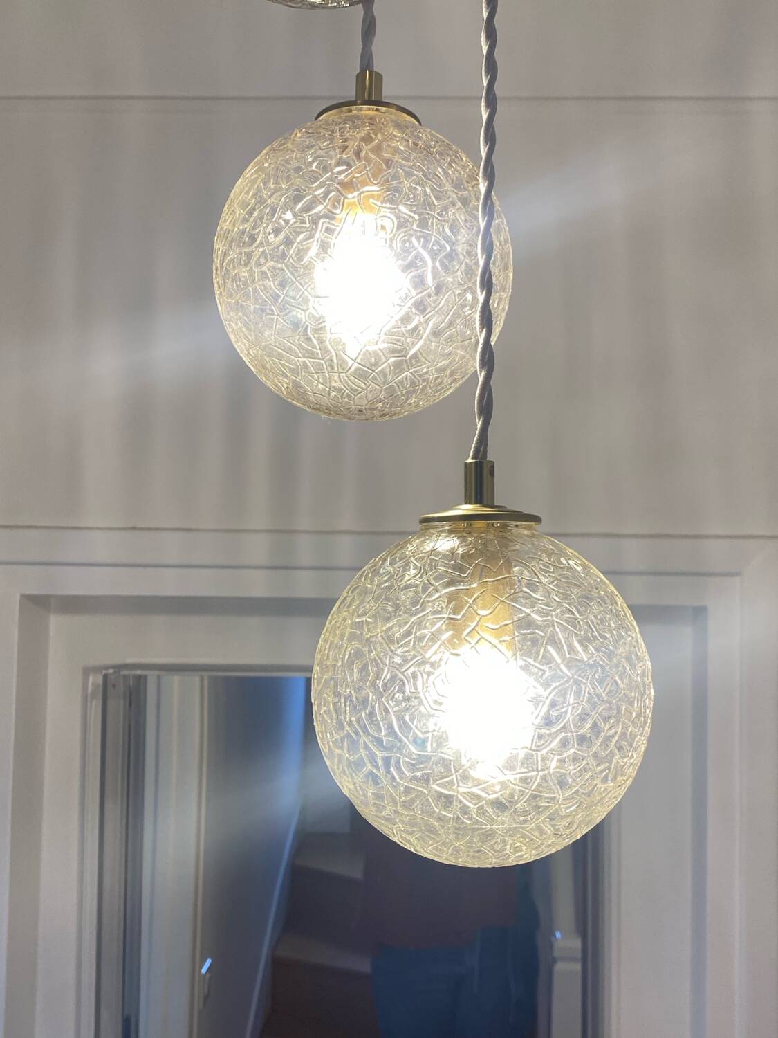 Triple pendant light with vintage glass globes