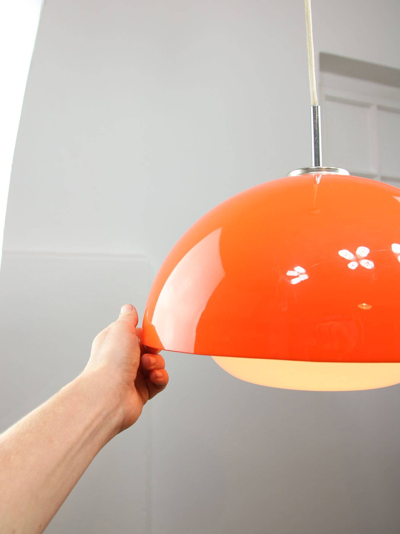 Space Age Italian Orange Acrylic Glass Pendant Lamp, 1970s