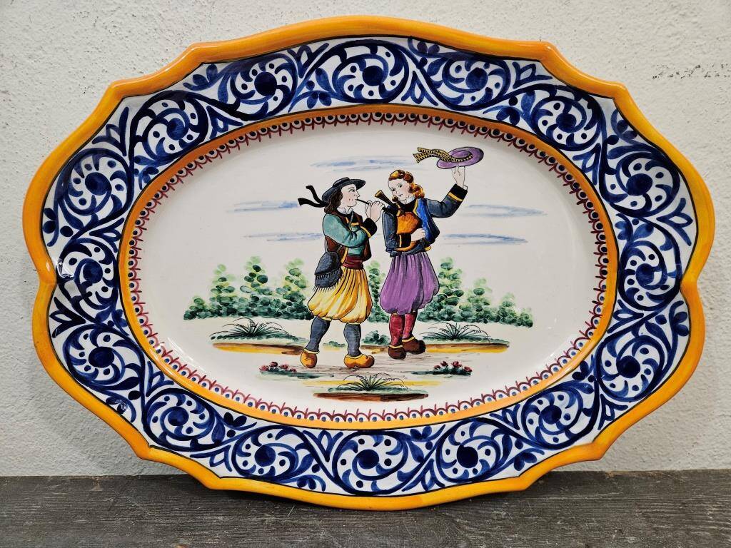 Large Quimper HB earthenware dish - Breton decor